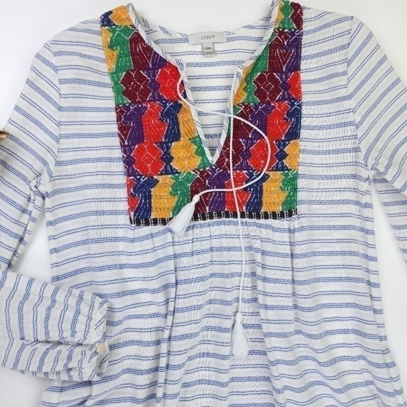 New J. Crew Boho White Stripe Multicolored Embroidered Cotton Dress Sz X… - Picture 2 of 11